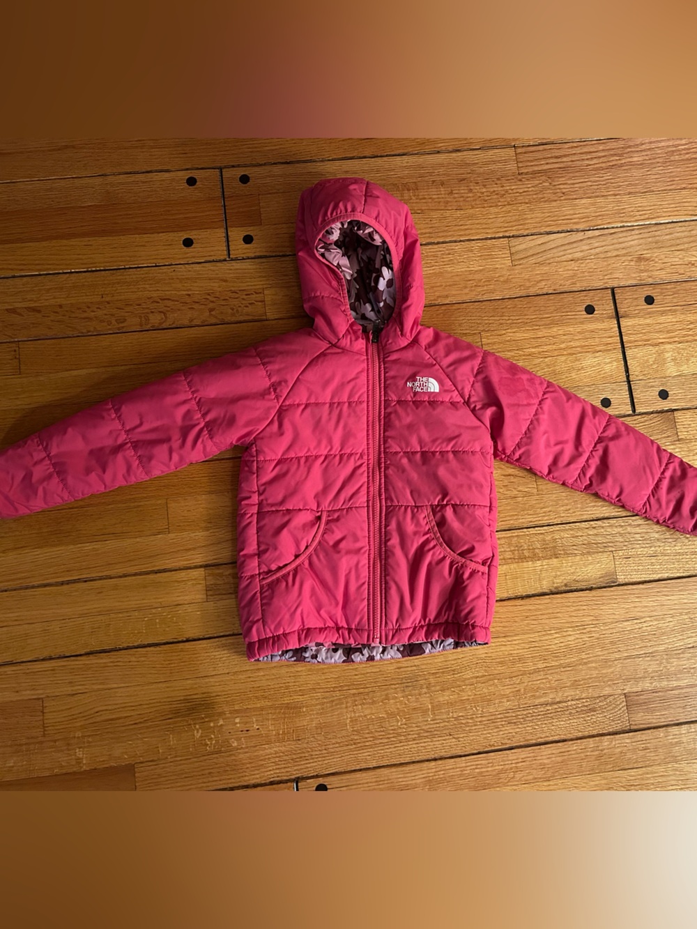 The North Face Kids' Hot Pink Hooded Reversible Puffer Jacket Water Resistant